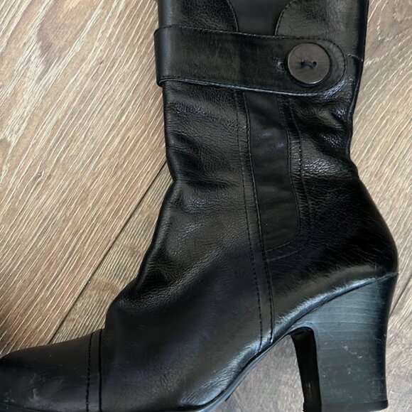 Born Black Crown Pratt Mid-Calf Block Heel Leather Side Zip Boots Size 8.5 - Picture 8 of 16